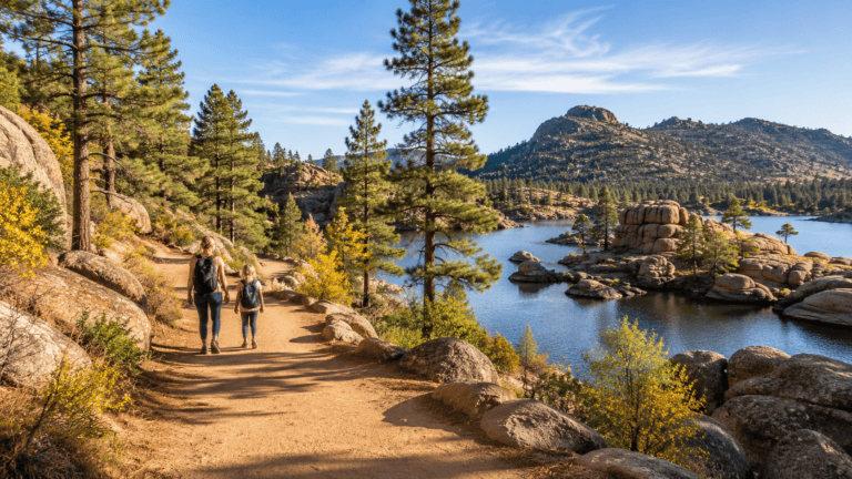 Prescott scene with a family hiking.