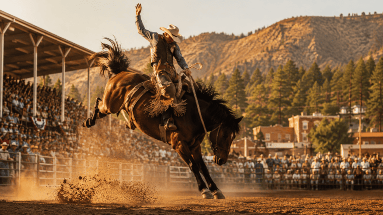 Prescott Rodeo riding a bucking bronco
